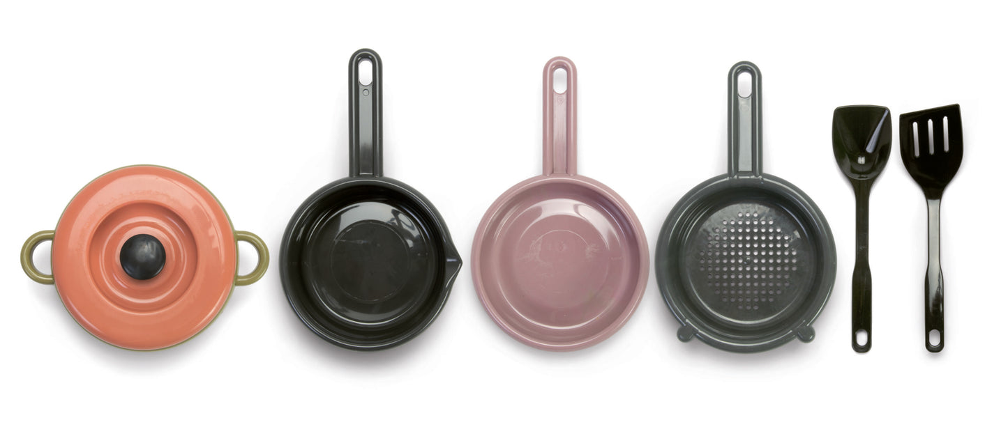 Pot / Sieve / Pan - Recycling / Juego de olla, cazo, paella y utensilios reciclables / 100% reciclado / juego de cocina