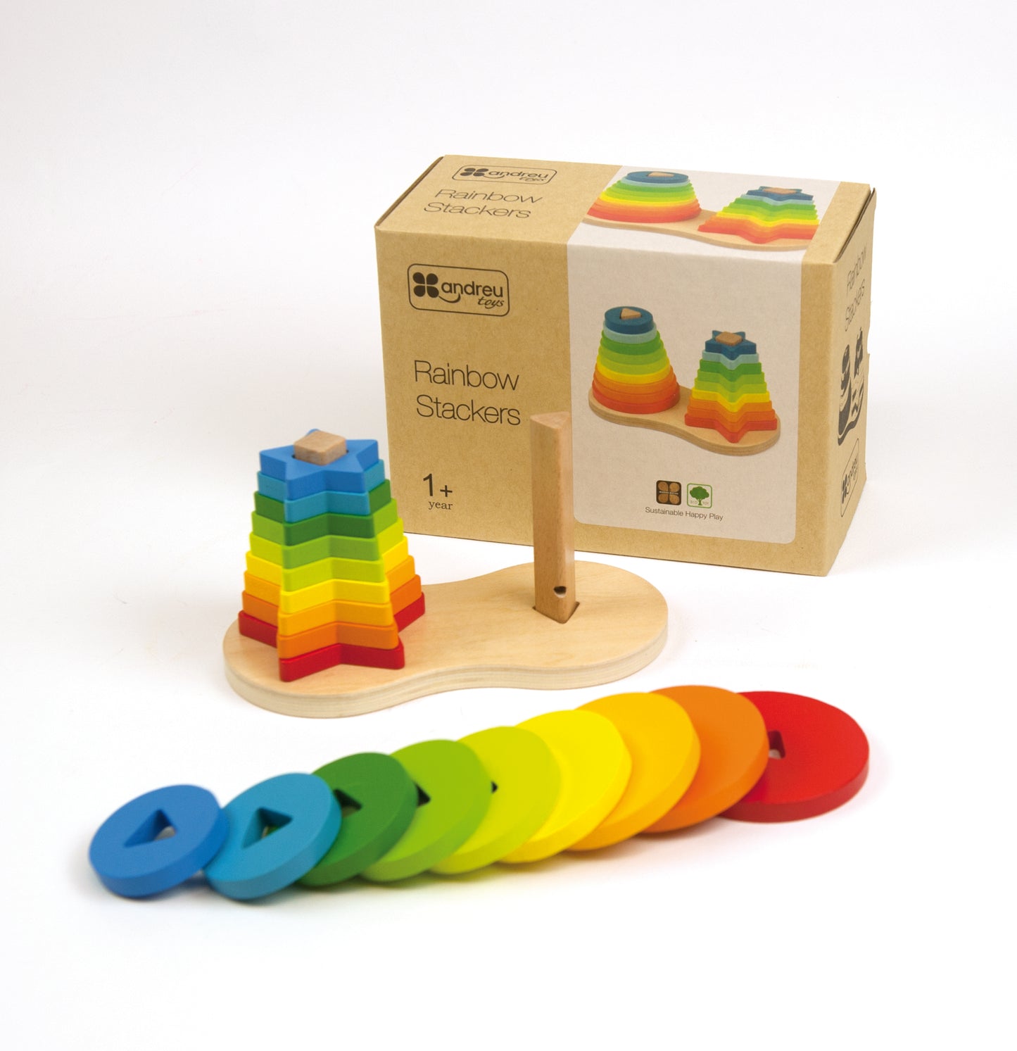 Rainbow Stackers / Torre de apilar estrellas arcoiris / encajes madera / pirámide