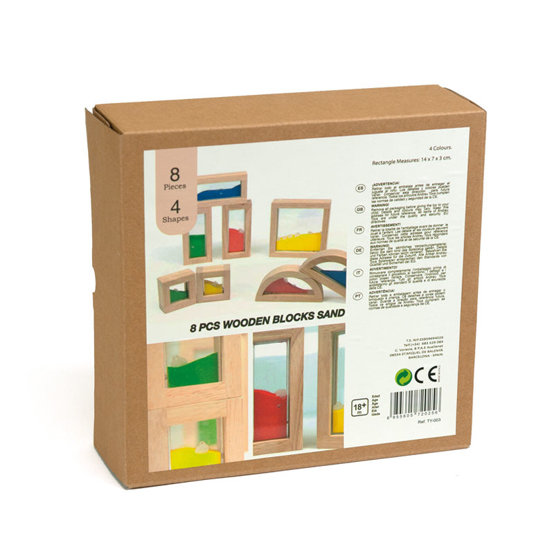 8 pcs. Wooden Blocks Sand / 8 Bloques de madera con Arena de Colores y Conchas