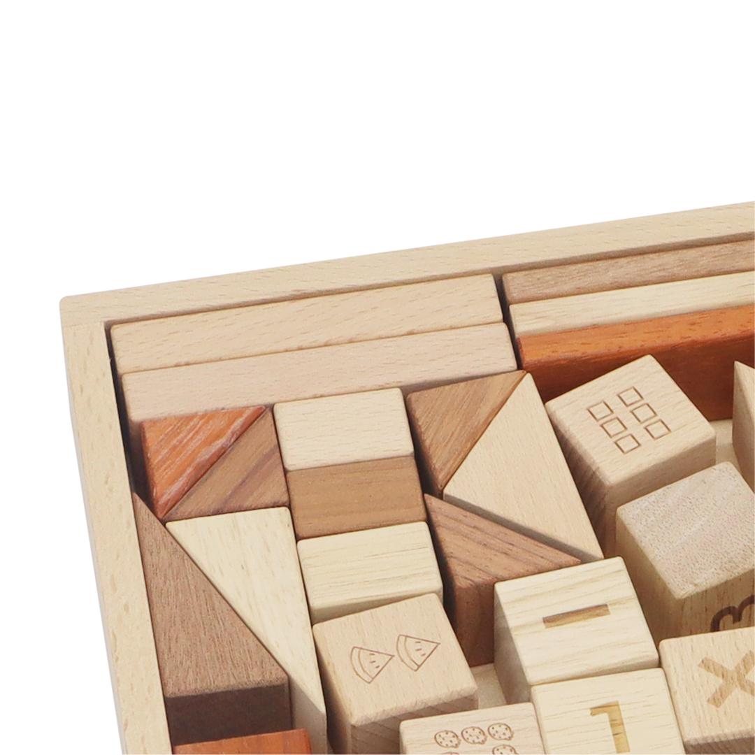 48 WOODEN BLOCKS / Piezas de madera para construir / Material didáctico multifuncional / Formas y números para aprender