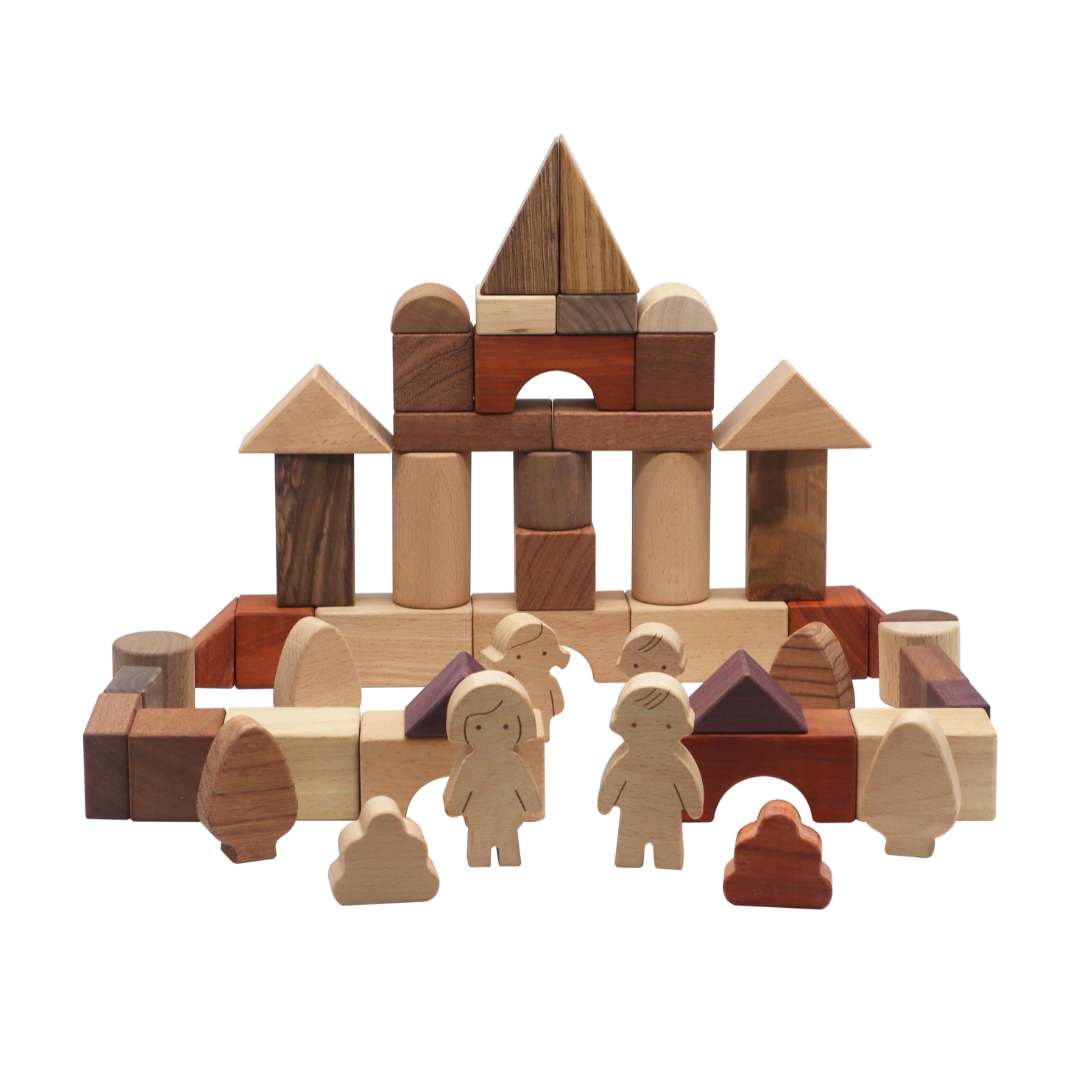 WOODEN TOWN / Pueblo de madera / Piezas de madera para construir / Juego de construcción creativa