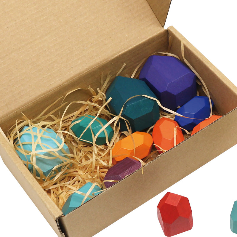 Wooden Stacking Stones - 16 Pcs. / Rocas de madera de colores - 16 piezas / piedras apilables