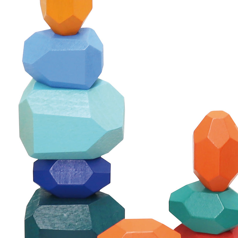Wooden Stacking Stones - 16 Pcs. / Rocas de madera de colores - 16 piezas / piedras apilables