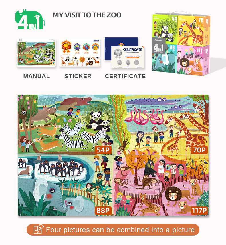 4 In 1 Puzzle - Zoo / 4 Puzzles en 1 - Zoo