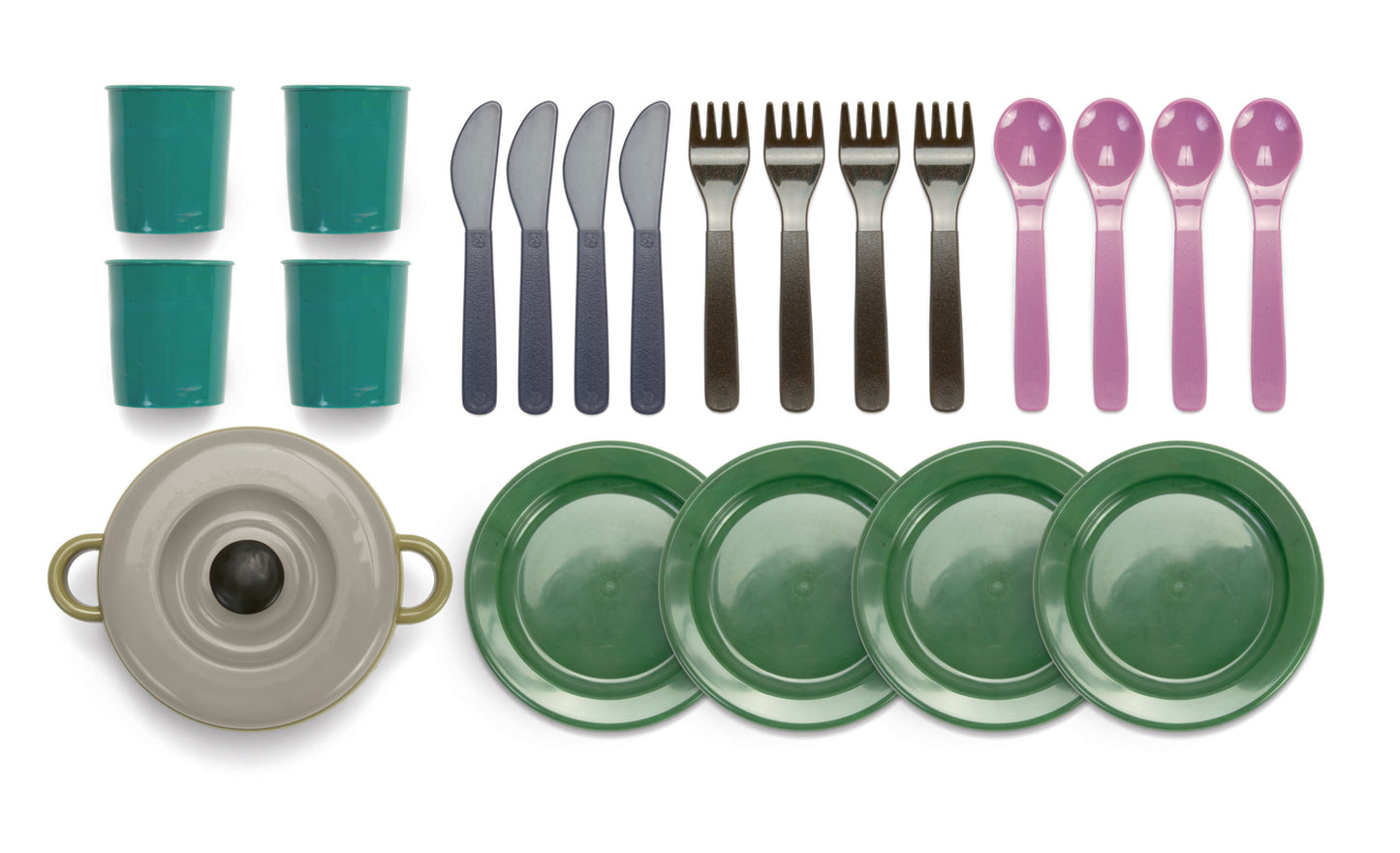 Green bean dinner set - 4 People / Juego de cocina verde - 4 Personas / cocinas / plastico reciclado