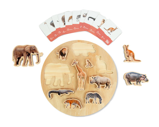 WILD PUZZLE / Rompecabezas salvaje / Encaje de madera de animales / Material didáctico con imágenes reales