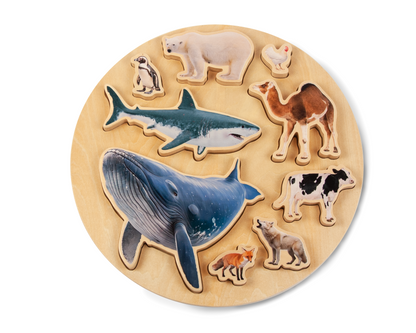 ANIMALS SIZE PUZZLE / Encaje de madera de medidas de animales / Material didáctico con imágenes reales