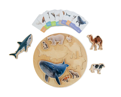 ANIMALS SIZE PUZZLE / Encaje de madera de medidas de animales / Material didáctico con imágenes reales
