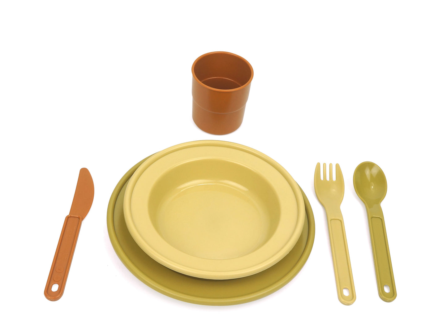 EARTH COLORS DINNING SET - 4 PEOPLE / juego de cocina bio / vajilla eco / platos vasos y cubiertos / caña de azucar