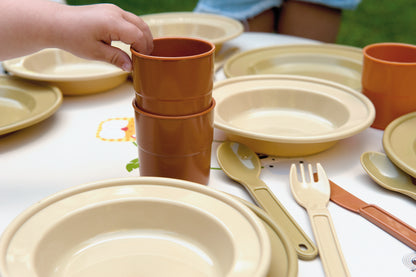 EARTH COLORS DINNING SET - 4 PEOPLE / juego de cocina bio / vajilla eco / platos vasos y cubiertos / caña de azucar