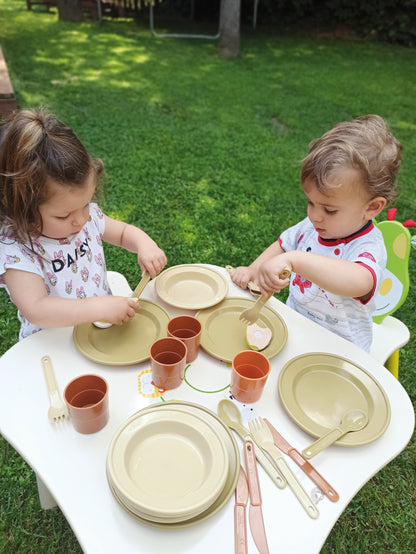 EARTH COLORS DINNING SET - 4 PEOPLE / juego de cocina bio / vajilla eco / platos vasos y cubiertos / caña de azucar