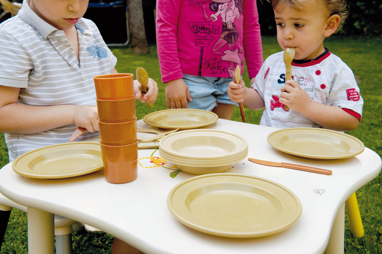 EARTH COLORS DINNING SET - 4 PEOPLE / juego de cocina bio / vajilla eco / platos vasos y cubiertos / caña de azucar