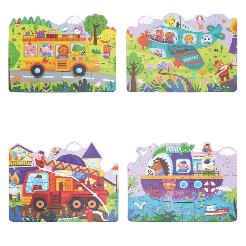 4 In 1 Grow Up Puzzle - Interesting Traffic / Puzzles Tráfico 4 en 1 / puzzle vehículos