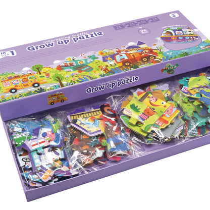 4 In 1 Grow Up Puzzle - Interesting Traffic / Puzzles Tráfico 4 en 1 / puzzle vehículos