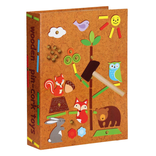 Wooden Pin-Cork Forest Friends Tap A Shape Set / juego de corcho y formas / martillo y chinchetas