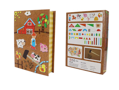 Wooden Pin-Cork Farm Tap A Shape Set / juego de corcho y formas / martillo y chinchetas