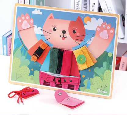 Wooden Puzzle Cat / Puzzle de gato con texturas y cierres