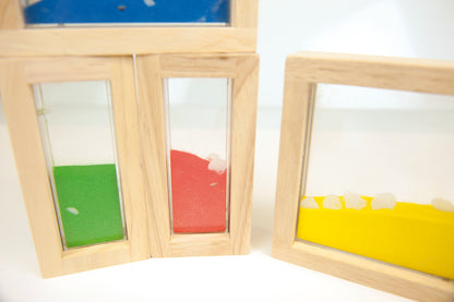 8 Pcs. Wooden Blocks Sand / 8 Bloques de madera con arena de colores y conchas / transparencias / mesas de luz