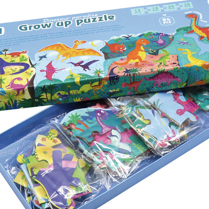 4 In 1 Grow Up Puzzle - Dinosaur Paradise / 4 puzzles en uno - Paraíso de los dinosaurios