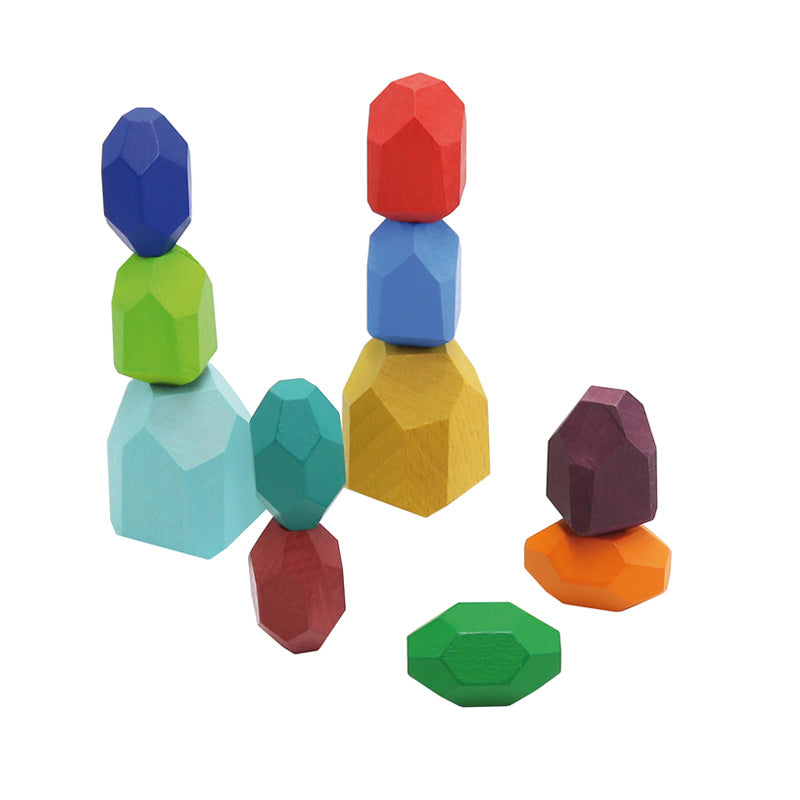 Wooden Stacking Stones - 11 Pcs. / Rocas de madera de colores - 11 piezas / piedras apilables