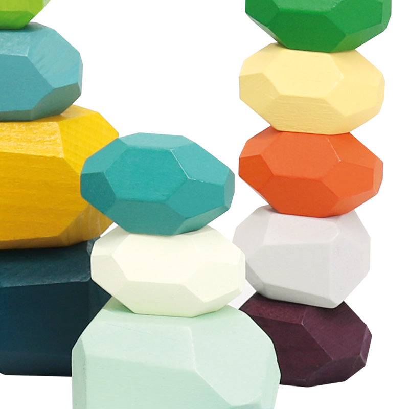 Wooden Stacking Stones - 21 Pcs. / Rocas de madera de colores - 21 piezas / piedras apilables