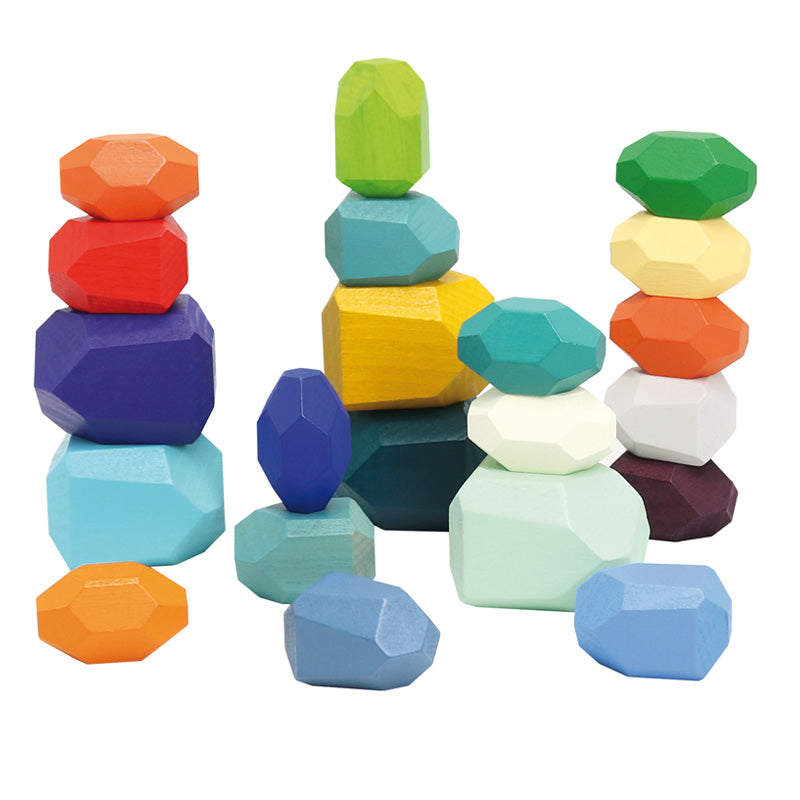 Wooden Stacking Stones - 21 Pcs. / Rocas de madera de colores - 21 piezas / piedras apilables