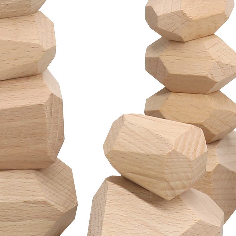 Wooden Stacking Natural Stones - 20 Pcs. / Rocas de madera natural - 20 piezas / piedras apilables