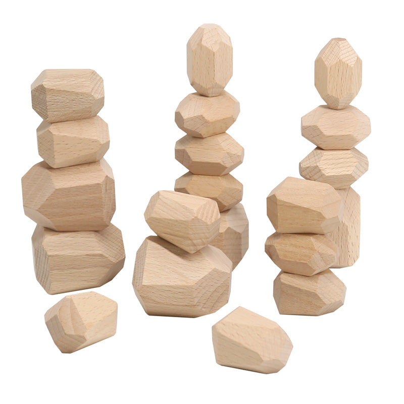 Wooden Stacking Natural Stones - 20 Pcs. / Rocas de madera natural - 20 piezas / piedras apilables