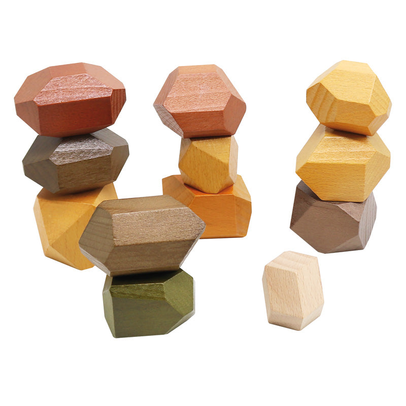 Wooden Stacking Big Stones - 12 Pcs. / Rocas gigantes de madera - 12 piezas / piedras apilables