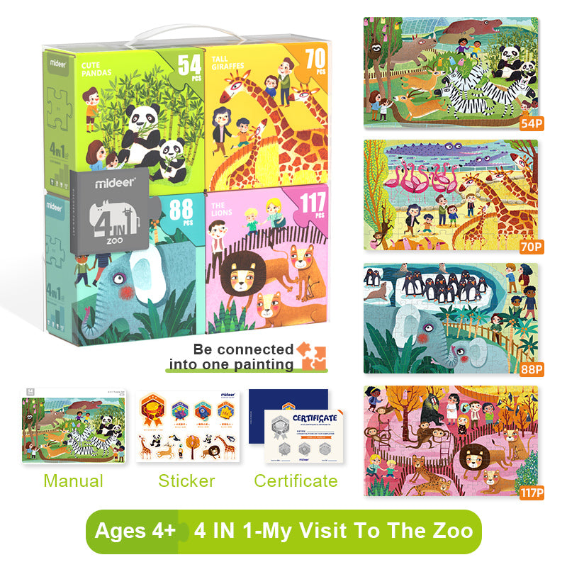 4 In 1 Puzzle - Zoo / 4 Puzzles en 1 - Zoo