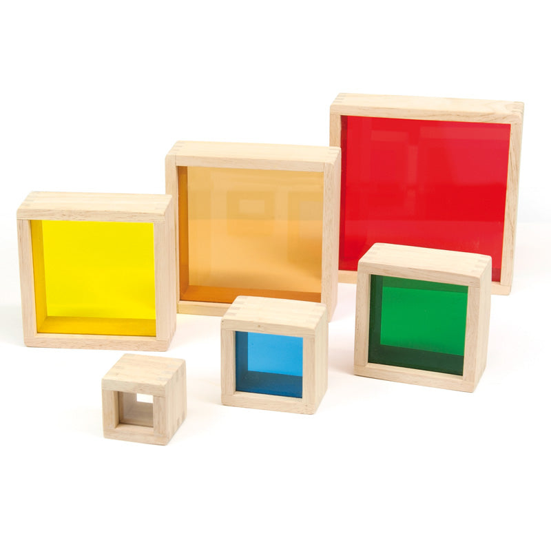 6 Pcs. Rainbow Blocks / 6 Bloques translúcidos de madera / mesa de luz / transparencias